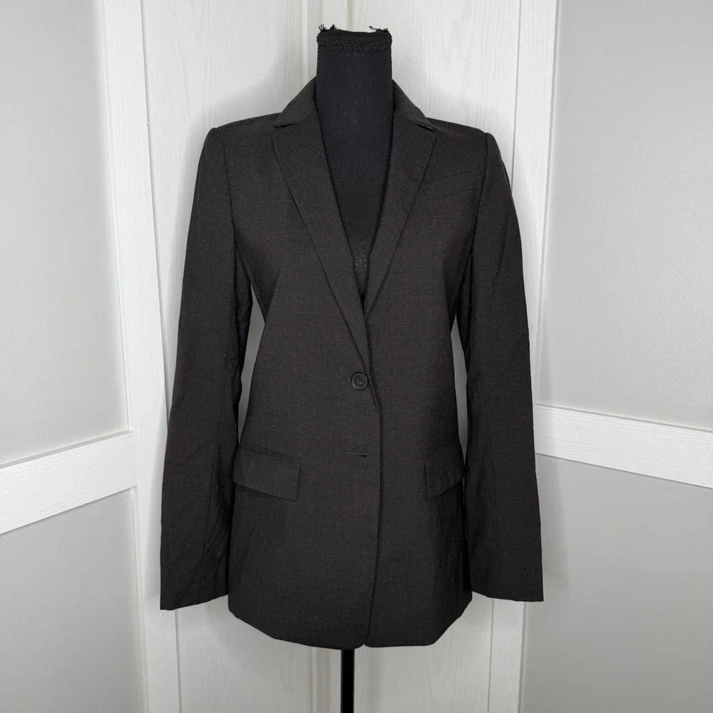 Ann Taylor Blazer Women Size 0 Dark Gray Virgin Wool Spandex Professional Jacket